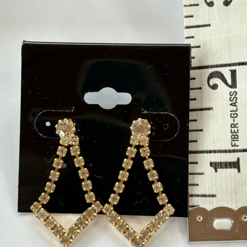 LADIES VINTAGE Y2K NEW SPARKLING GOLD RHINESTONE PIERCED EARRINGS - Picture 4 of 6